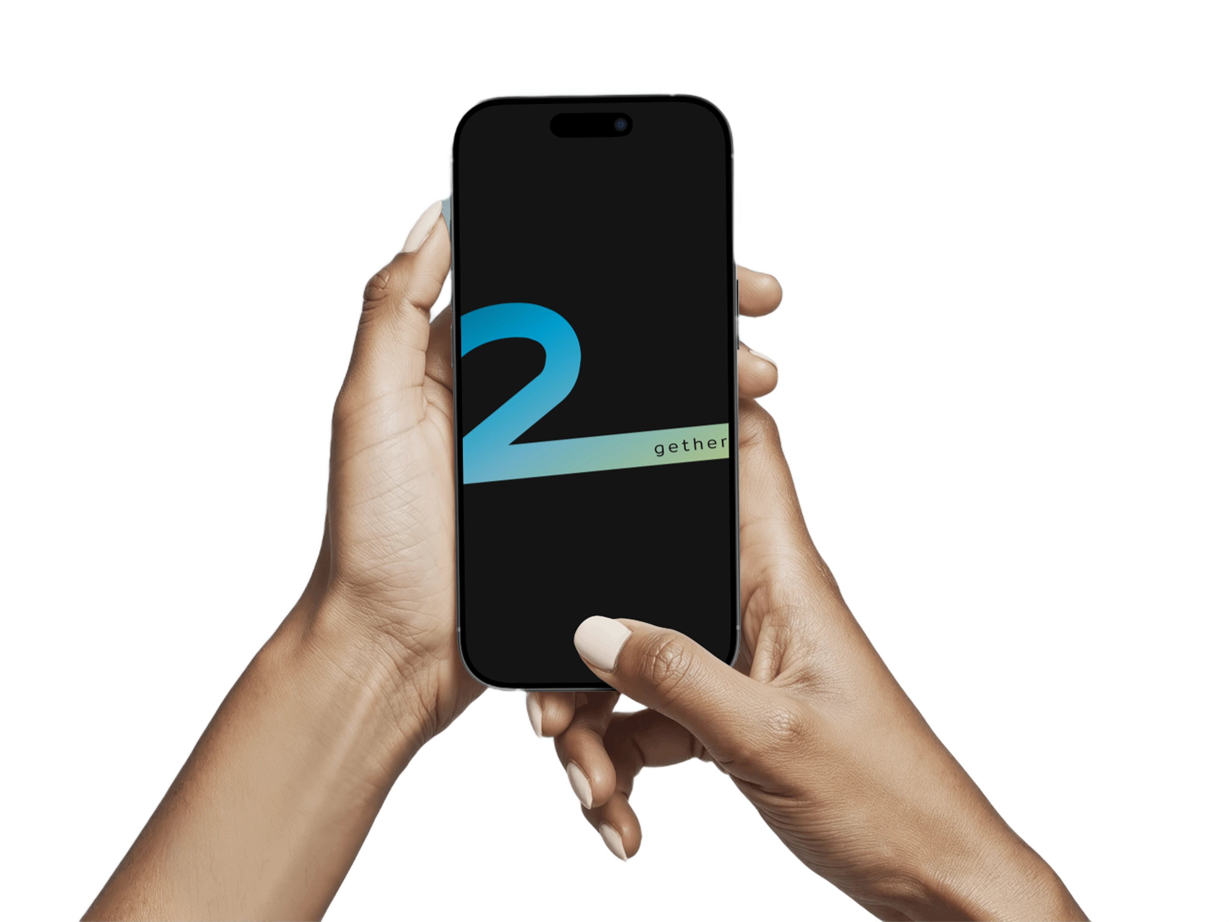 2gether splash screen on a phone held in two hands