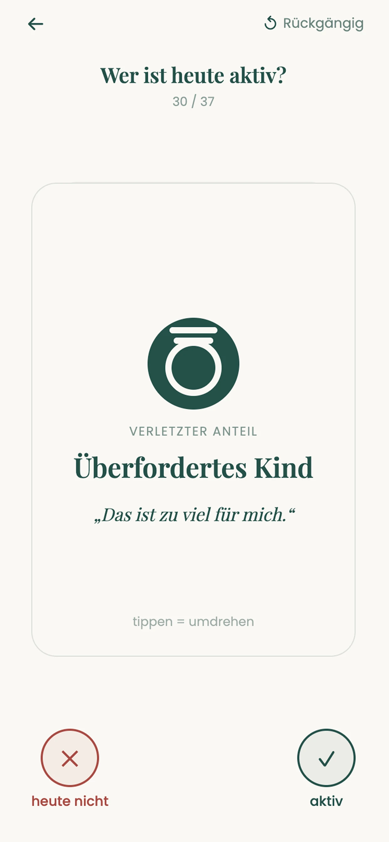Front of a card for the part Überfordertes Kind